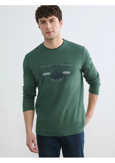 Lc Waikiki Yeşil Bisiklet Yaka Baskılı Erkek Sweatshirt
