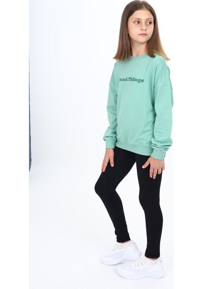 Toontoy Kids Toontoy Kız Çocuk 2'li Takım Baskılı Bisiklet Yaka Düşük Omuz Sweatshirt & Basic Düz Tayt Yeşil Toontoy Kids Toontoy Kız Çocuk 2'li Takım Baskılı Bisiklet Yaka Düşük Omuz Sweatshirt & Basic Düz Tayt Yeşil