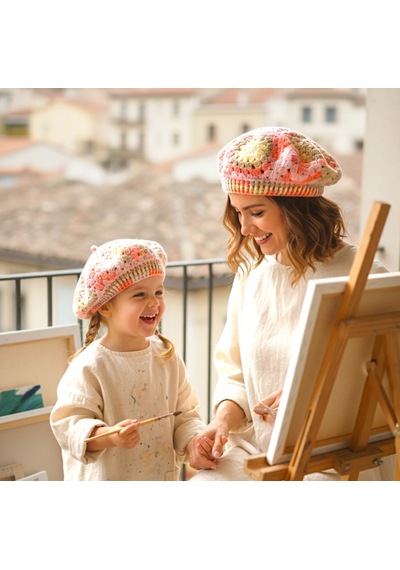 Kemzey Handmade El Yapımı Ressam Beresi , Kadın Ressam Bere, Renkli Kadın Bereleri Pembe - Kahverengi