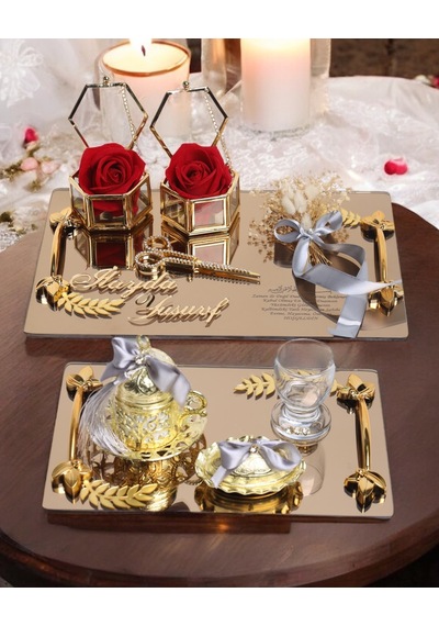 Harmony Söz Tepsisi Ve Damat Kahve Fincan Tepsisi Gri Gri