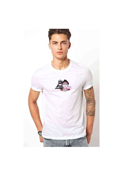 Pete Wentz Fall Out Boy Logo Baskılı Beyaz Erkek Tshirt
