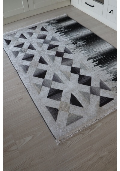 Gri Kilim Dekoratif Salon Halısı Makinada Yıkanabilir Mutfak Halı