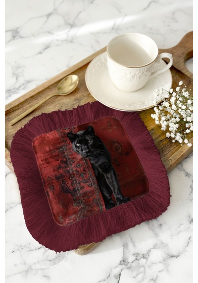 Lüks Panther Saçaklı Sunum Peçetesi - Asil Kedi Temalı Bohem Bordo Desenli Kahve Sunum Mendili Buzlu Deniz Gece Lüks Panther Saçaklı Sunum Peçetesi - Asil Kedi Temalı Bohem Bordo Desenli Kahve Sunum Mendili Buzlu Deniz Gece