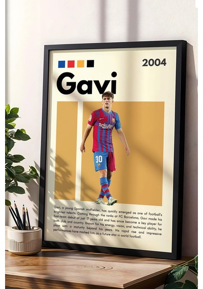 Gavi Çerçeveli Tablo - Dekoratif Çerçeveli Futbolcu Poster Tablo