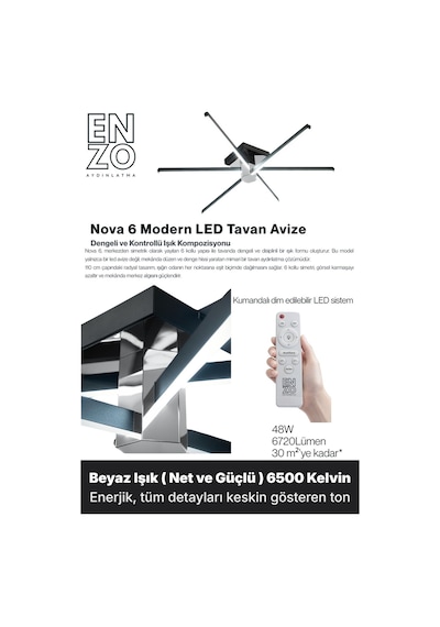 Nova 6 Silver Led Tavan Avize Kumandalı Dim Edilir Aşağı Işık Beyaz Işık