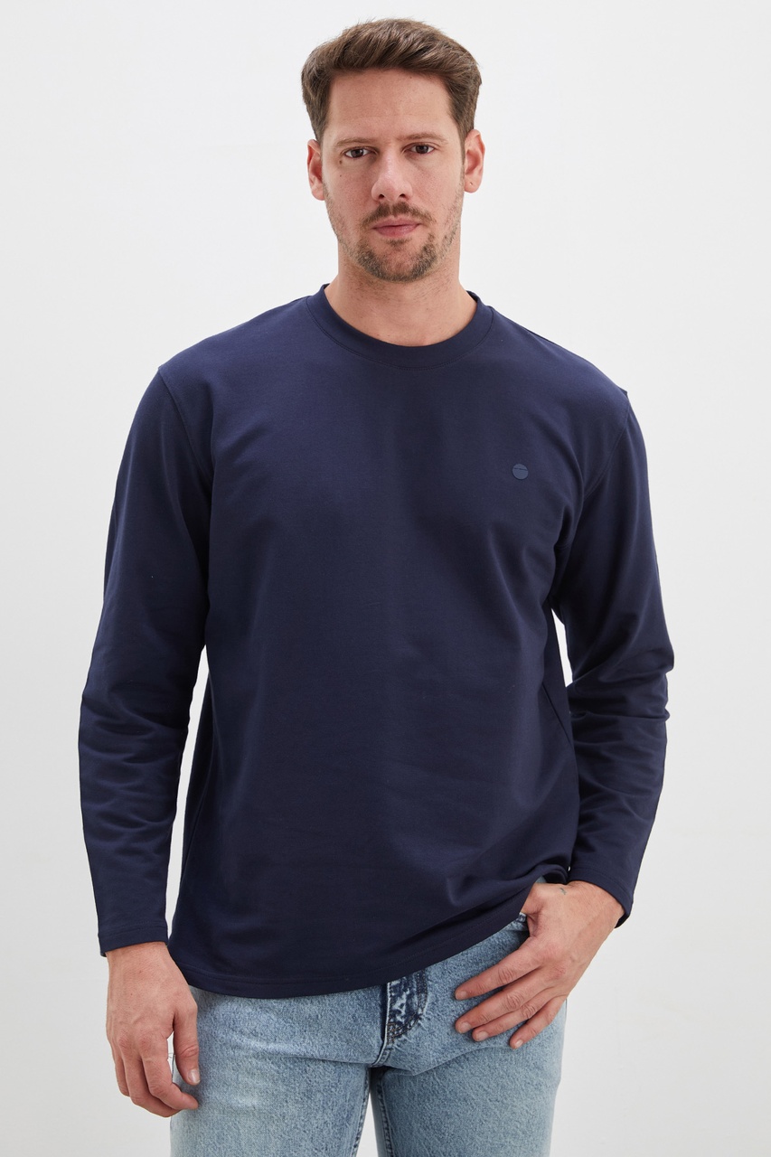 Fullamoda Baskılı Bisiklet Yaka Sweatshirt Lacivert