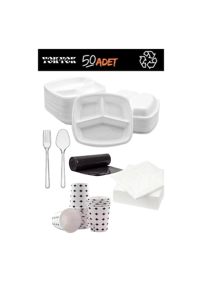 50 Adet 3 Gözlü Köpük Tabak/tabildot Set Çok Renkli