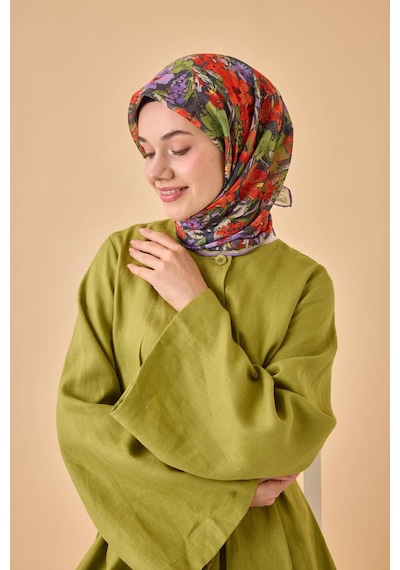 Silk Home Soft Eşarp 73088-20 Füme, Turuncu, Mor, Yeşil, Sarı