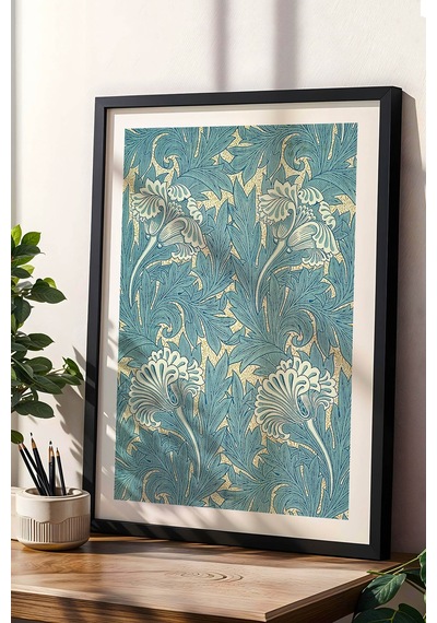 William Morris Lodden Desenli Çerçeveli Tablo Viktorya Serisi Şık Vintage Duvar Sanatı Tasarım Siyah