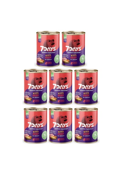7 Days Tahılsız Taze Sığır Etli Soslu Yavru Köpek Konservesi 8 x 415 G