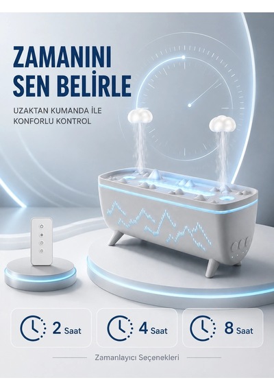 Mey İthalat Uzaktan Kumandalı Aroma Difüzörü Sessiz Hava Nemlendirici Alev Efektli 2 4 8 Saat Zaman