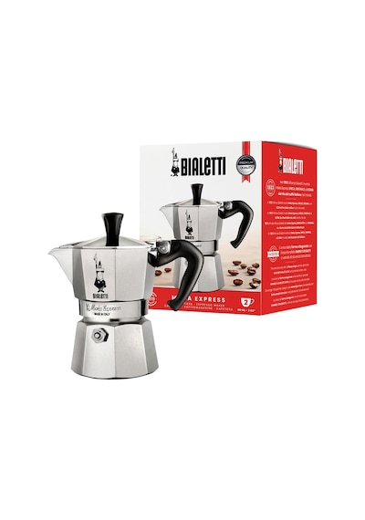 Moka Express: 2 Cups Ocak Üstü Espresso Pişirici - 90ml - Gümüş Renk - Alüminyum Gövde - Patentli Güvenlik Valf