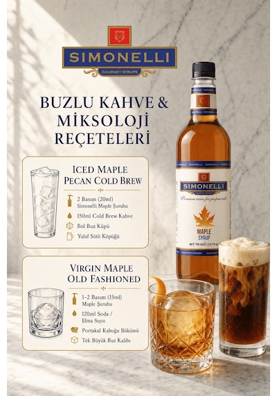Simonelli Akçaağaç Maple Aromalı Kahve ve Kokteyl Şurubu 700 ML + Pompa
