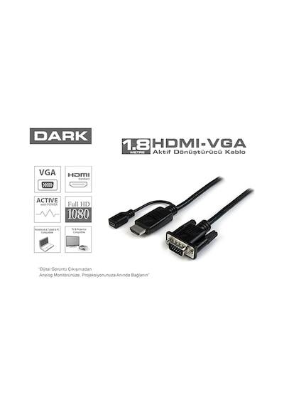 Dark Dk Hd Ahdmıxvgal180 Hdmı To Vga Aktif Dönüştürücü Kablo