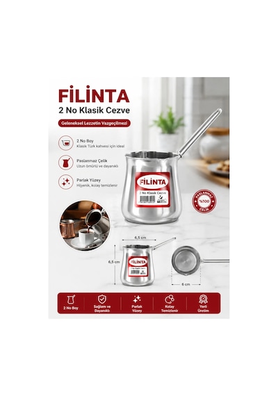 Filinta 2 No Klasik Paslanmaz Çelik Cezve Türk Kahvesi Cezvesi Çelik Kahve Cezvesi Dayanıklı