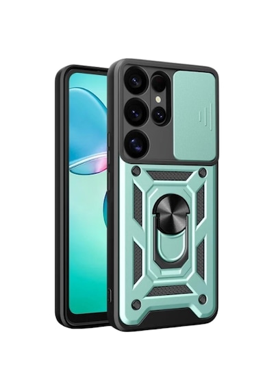 Samsung Galaxy Uyumlu   S25 Ultra Kılıf Pars Lens Yüzüklü Silikon - Yeşil