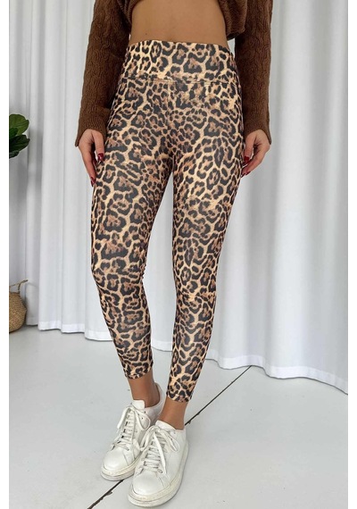 Mine Tan Butik Leopar Desen İçi Şardonlu Kadın Toparlayıcı Tayt - Sarı Sarı