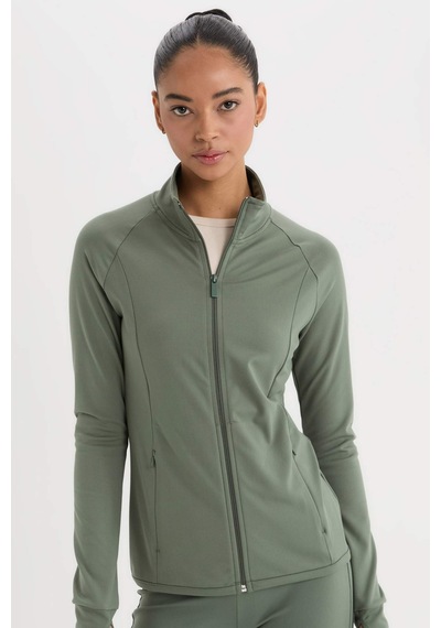 DeFactoFit Fitted Dik Yaka Çift Cepli Fermuarlı Sporcu Hırka B3985AX25SPKH458 Haki