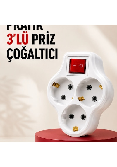 3 Lü Topraklı Priz Çoklayıcı Açma Kapama Anahtarlı Direkt Prize Takılan Adaptör Diğer