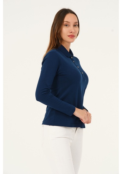 Msw Kadın Uzun Kollu Regular Fit Polo Yaka T-shirt Marin