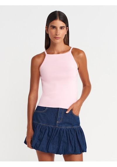 Dilvin 10772 Askılı Fiyonk Detaylı Triko Bluz-pembe Pembe