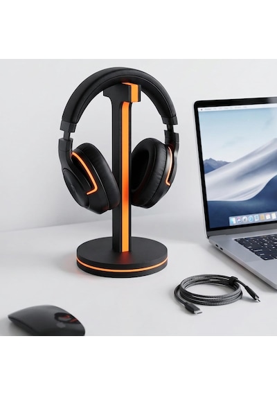 Gamer Kulaklık Standı, Dekoratif Neon Turuncu Kulaklık Tutucu 24cm