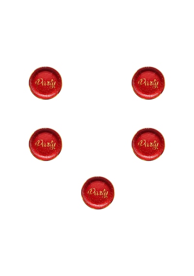 Roll-up Parti Doğum Günü Işıltılı Kırmızı Party Yazılı Karton Tabak - 22 Cm. - 8 Adetlik 5 Paket Kırmızı