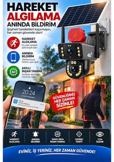Pro 10mp 4g Solar Güvenlik Kamerası Sim Kartlı Ptz Renkli Gece Görüş Ip66 1 Yıl 60gb İnternet Hediye