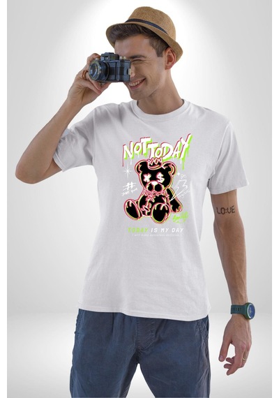 Bugün Değil Unisex Unisex Beyaz Organik Baskılı T-shirt Penye Yüksek Kalite Beyaz