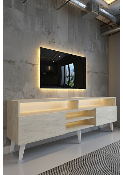 Resital Ledli Tv Sehpası - Led Işıklı - Traverten - W9030-8