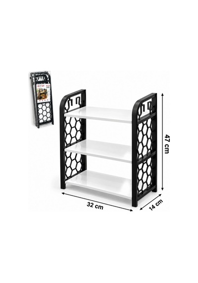 3 Katlı Ahşap Raflı Organizer Beyaz - Çok Renkli