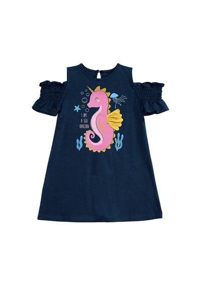 Denokids Mushi Denizatı Unicorn Kız Çocuk Elbise Lacivert