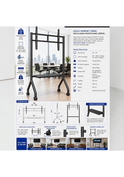 Vontech Vt1100ts 60-110'' Tekerlekli Ayaklı Tv Standı