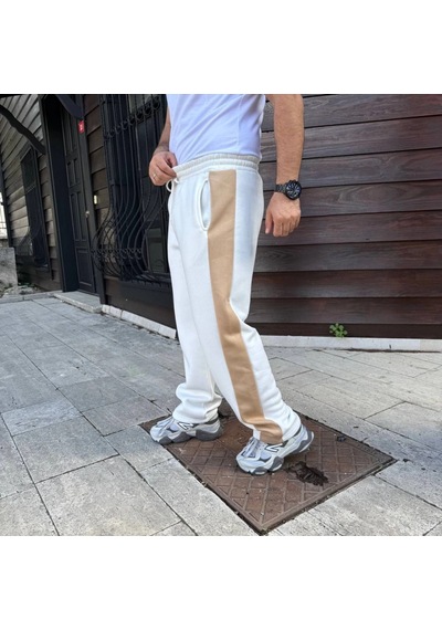 Erkek Üç İplik Kışlık Pamuklu Yandan Garneli Kalın Bej Şeritli Cepli Eşofman Altı - Beyaz Beyaz Erkek Üç İplik Kışlık Pamuklu Yandan Garneli Kalın Bej Şeritli Cepli Eşofman Altı - Beyaz Beyaz