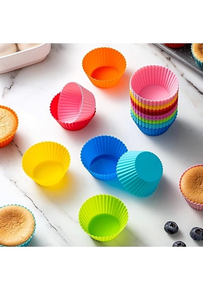 Tilbe Home 30 Adet Silikon Muffin Kek Kapsülü Yeniden Kullanılabilir Cupcake Browni Kek Kalıbı Renkl Çok Renkli
