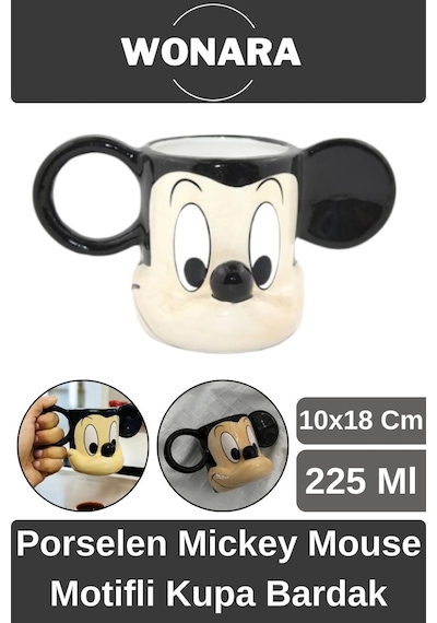 Özel Tasarım Sevgili Arkadaş Şık Ve Dekoratif Hediyelik Porselen Mickey Mouse Motifli Kupa Bardak Diğer