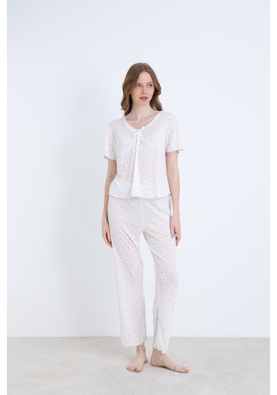 Elitol Jakarlı Viskon Bağlamalı Kadın Pijama Takımı Desenli-11