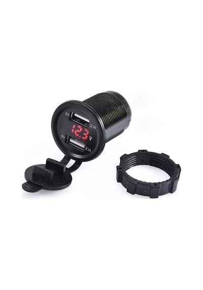 Pano Tipi Voltmetreli 2'Li Usb Giriş 5V 1A Ve 5V 2,1A Çıkış