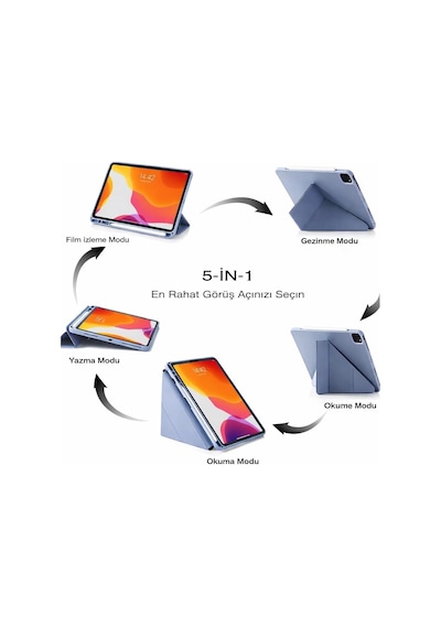 Lexroo Galaxy Tab A11 Plus İle Uyumlu Kılıf Kalem Koyma Bölmeli Stand Olan Uyku Modlu Suni Deri