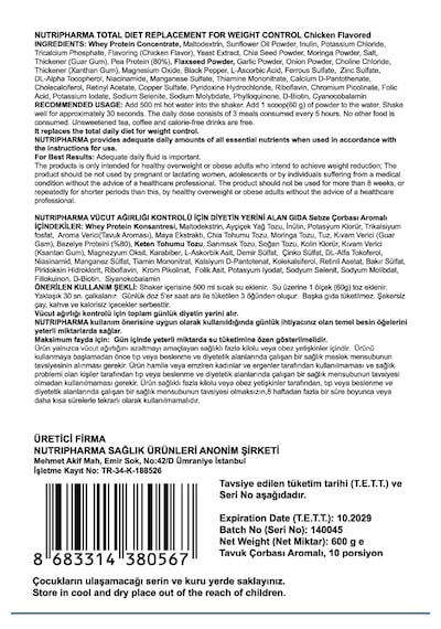 Whey Proteinli Diyet Tavuk Çorbası Yüksek Proteinli Çorba Öğün Tozu, 600g