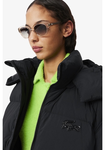 Lacoste Long Oversized Down Fill Jacket Çıkarılabilir Kapüşonlu Kaz Tüyü Kadın Parka Siyah Siyah