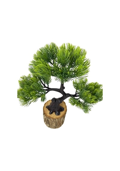 Yapay Çiçek Bonsai Ağacı Kütük Saksıda 3katlı Dekoratif Yapay Ağaç Bonzai 30 25cm Yeşil