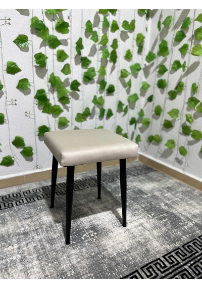Özcan Metal Metal Ayak Babyface Kumaş Dekoratif Çok Amaçlı Peluş Puf Tabure Bench Koltuk Sandalye Bej