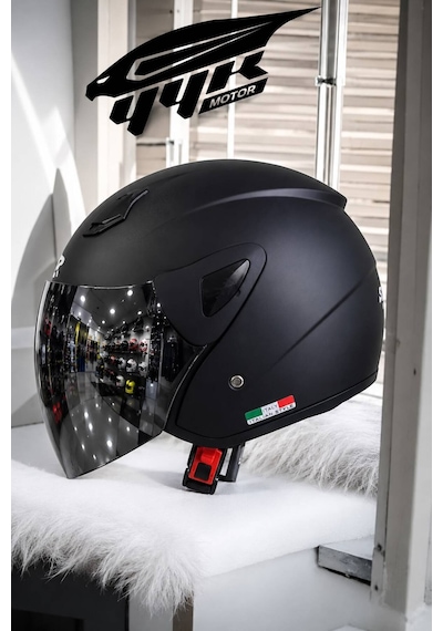 Sway Aynalı Vizörlü Yarım Açık Motosiklet Kaskı Mat Siyah Sw 700 / 733
