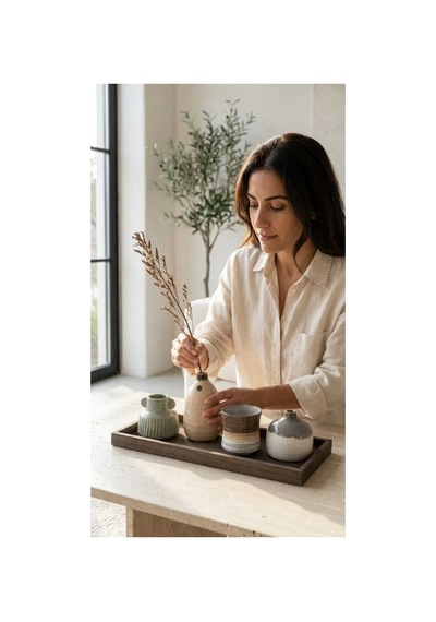 4'lu Seramik Vazo Seti Ahsap Tepsili Cok Renkli Salon Dekoru Çok Renkli Çok Renkli