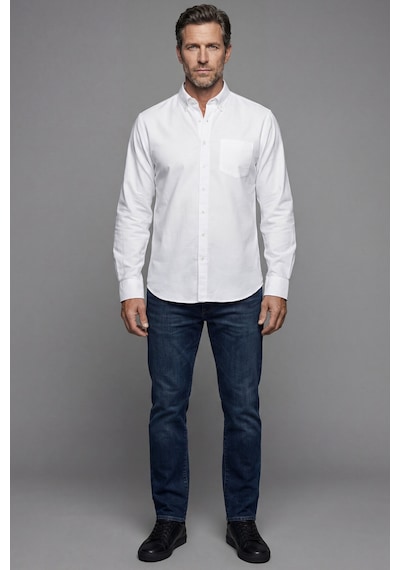 Bisse Regular Fit Paşa Yaka Tek Cep Pamuk Beyaz Erkek Gömlek Gmkls4kps242046 D01