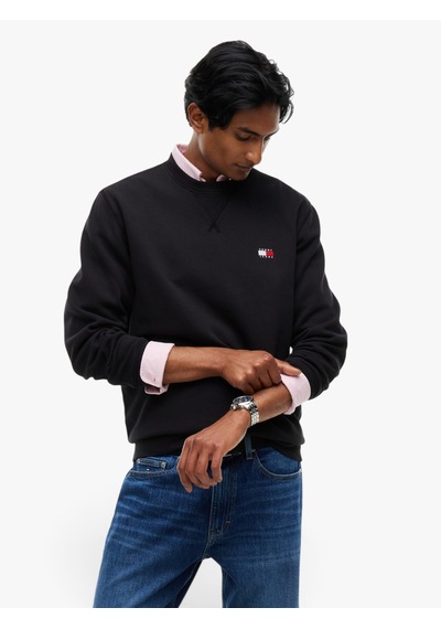 Tommy Hilfiger Tjm Reg Badge Crew Ext Erkek Siyah Sweatshirt - Dm0dm23607