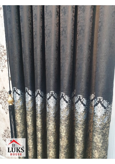 Lüks Siyah Fon Pano Perde Sık Pile Tek Kanat, En100 Cm Siyah