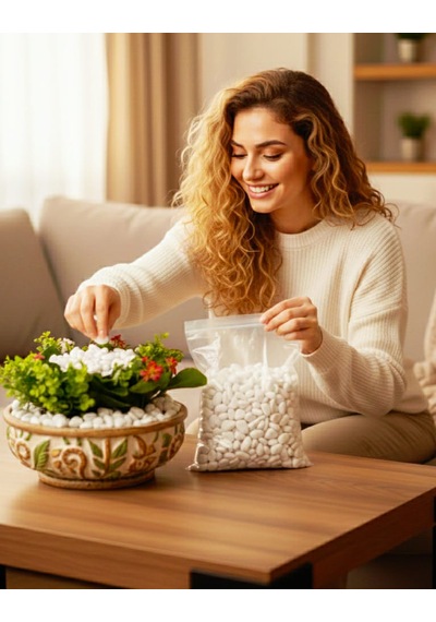 5 Kg Doğal Beyaz Dolomit Taşı 2-4 Cm Saksı Üstü Dekoratif Taş, Sukulent & Kaktüs Taşı