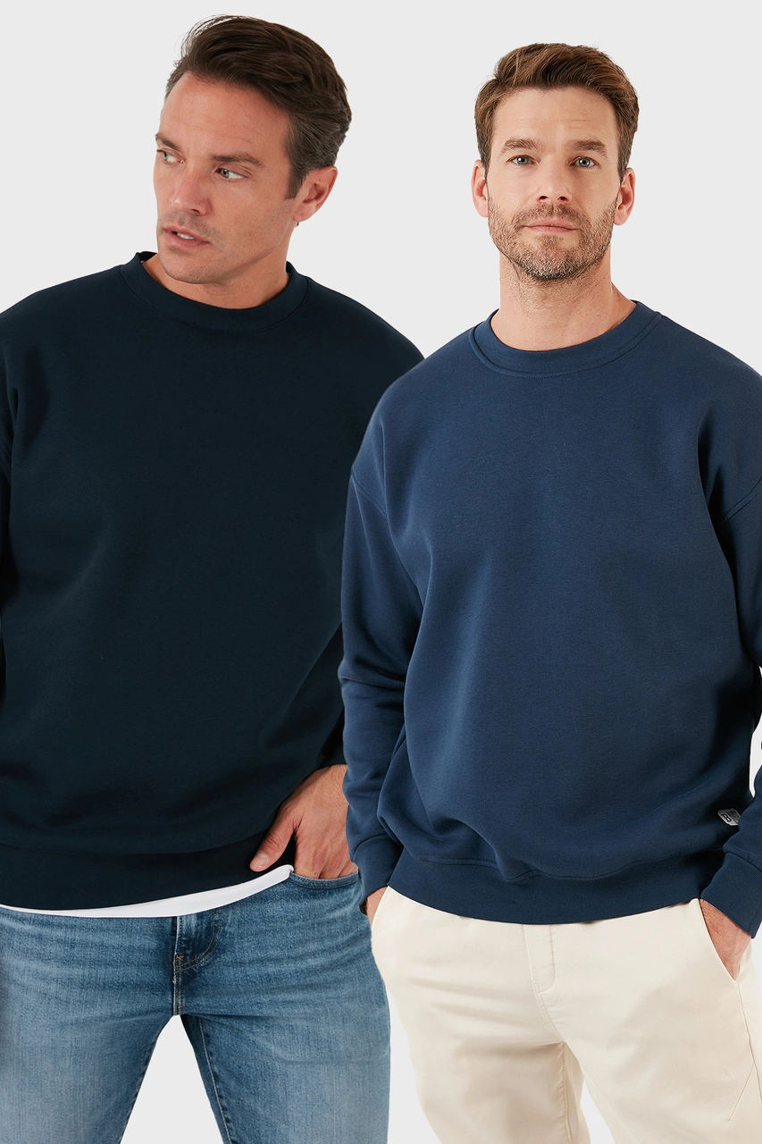 Buratti Regular Fit Bisiklet Yaka Şardonlu 2'Li Paket Erkek Sweat 5905255S2 Koyu Lacivert-Indigo